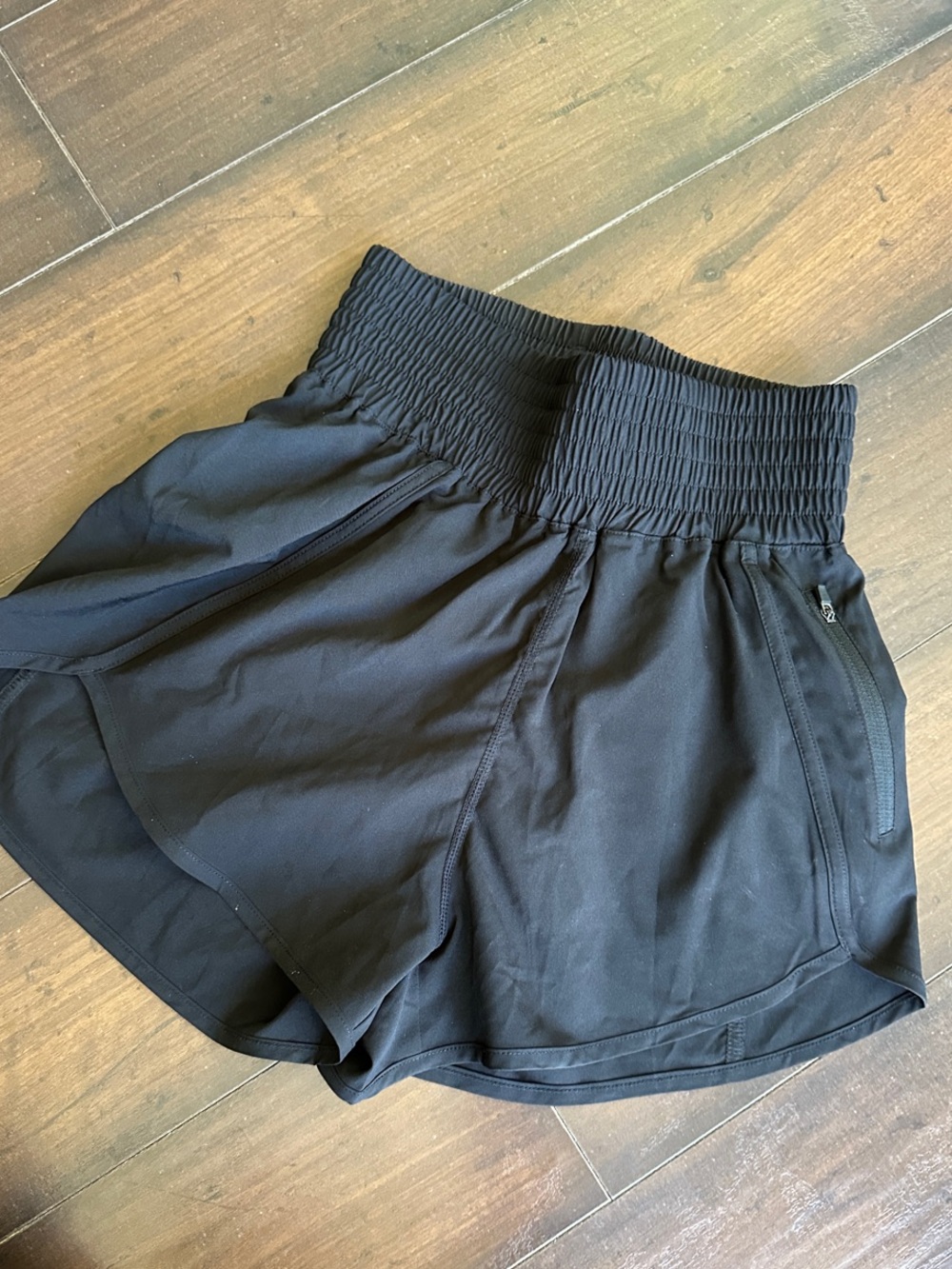 High-Waist Black Women’s Athletic Shorts with Smocked Waistband